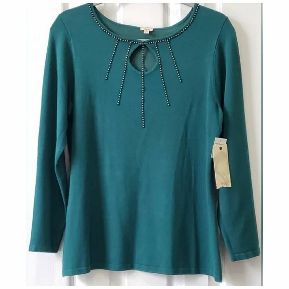 ✳️ NWT Reba Emerald Green Rhinestone Knit Sweater – Size L